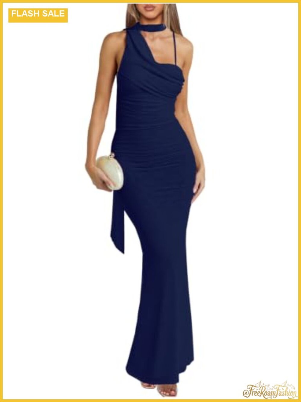 Sleeveless Bodycon Maxi Dress with Neck Scarf, Backless Formal Gown